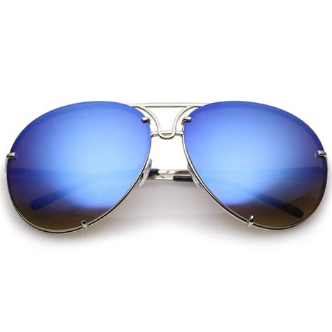 Retro Oversized Floating Mirrored Lens Aviator Sunglasses Zerouv