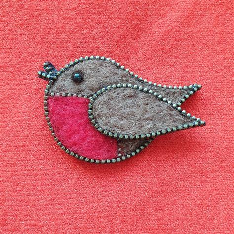 Robin Brooch Bird Pin Wool Felt Textile Zipper Jewellery Etsy