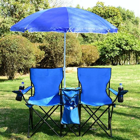 Costway Portable Folding Picnic Double Chair Wumbrella Table Cooler