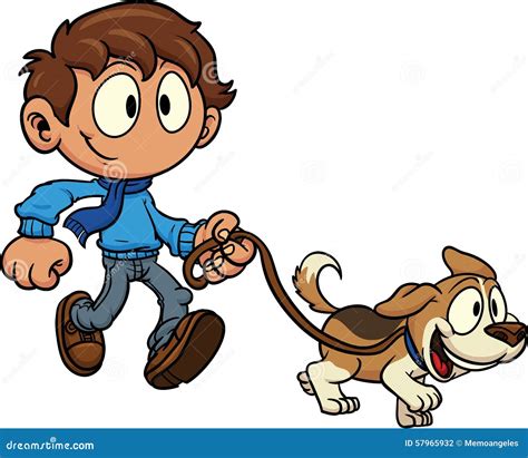 Kid Walking Dog Stock Vector Image 57965932