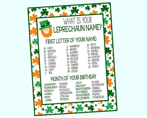 Leprechaun Name Game What Is Your Leprechaun Name Instant Etsy