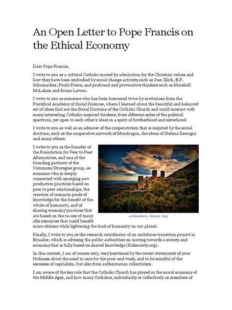 An Open Letter To Pope Francis On The Ethical Economy V2 Pdf
