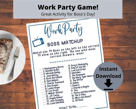 Work Party Game Boss Match Up Office Party Printable Etsy Work
