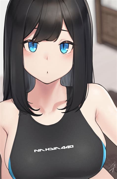 Dark Hair Boobs Blue Eyes Hayabusa Artist Anime Anime Girls