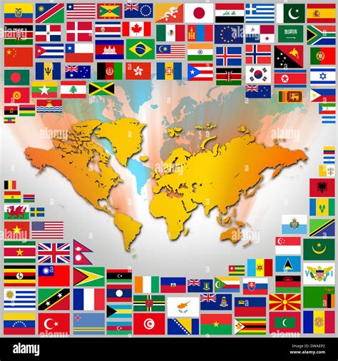 Flags And Map Of The World Stock Photo Alamy