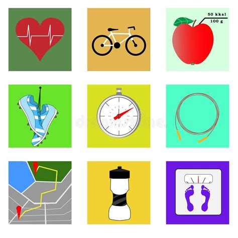 Set Of Flat Icon On The Theme Of Fitness And Healthy Lifestyle Stock