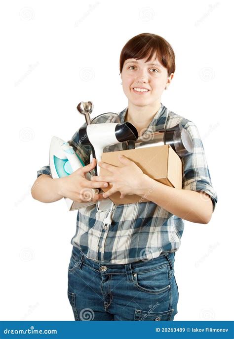 Woman With Heavy Handed Of Household Appliances Stock Image Image Of
