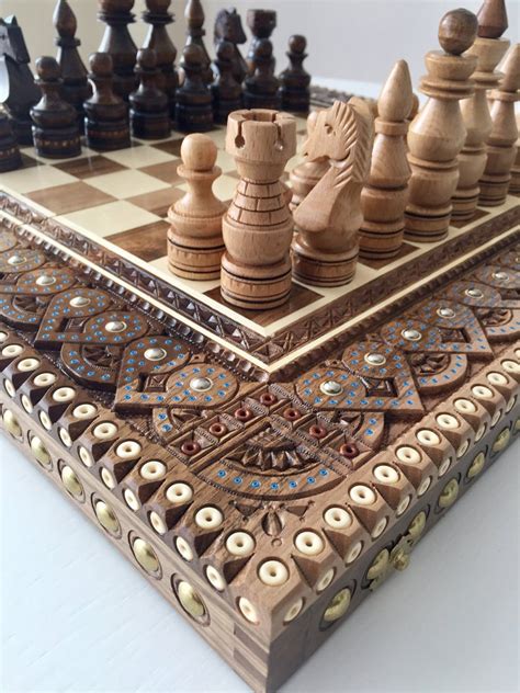 Handmade Wooden Chess Set T Wooden Chessboards Backgammon Etsy In