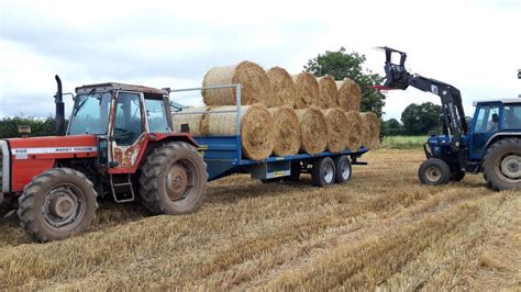 Round Bale Straw Hauling And Stacking YouTube