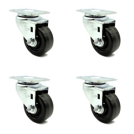 Service Caster 3 Inch Phenolic Wheel Swivel Top Plate Caster Set SCC