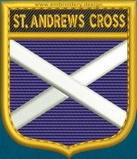 Design Embroidery Flag Of St Andrews Cross Shield With Gold Trim By