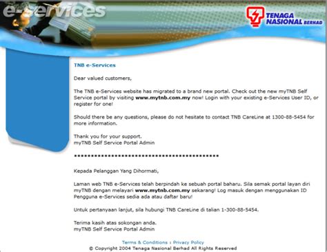 To be paid by cashier's check. TNB e-service change website