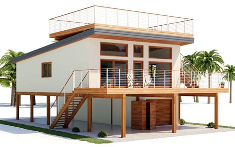 Beach House Plan Three Bedrooms Open Planning Raised Pile Foundation Balcony Raised House