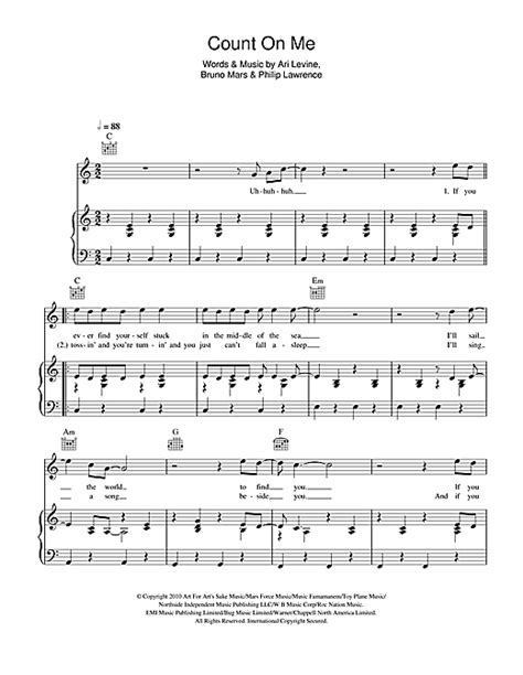 Count On Me Sheet Music By Bruno Mars Piano Vocal And Guitar Right