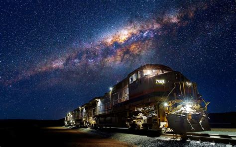 Locomotive Star Sky Night Trains Wallpapers 2048x1365 Gambaran