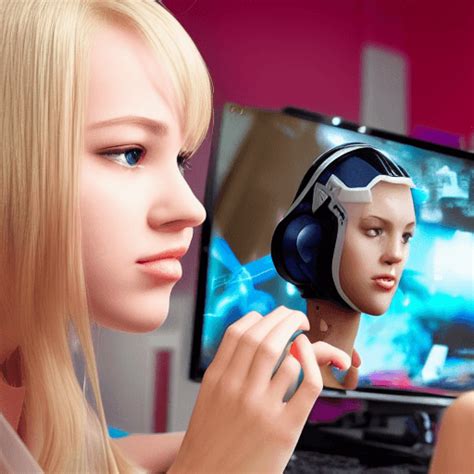 Blonde Gamer Girl Looking At Female Ai · Creative Fabrica