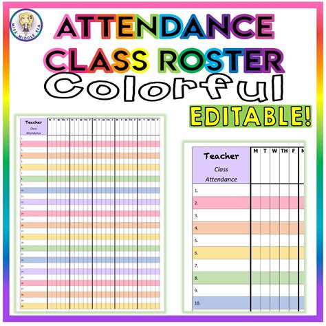 Colorful Class Roster Attendance Sheet Chart By Miss Middle Ela