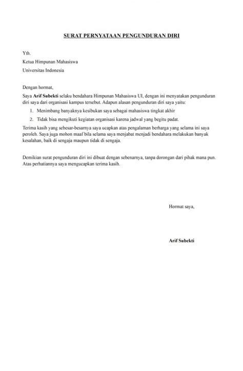 Contoh Surat Pengunduran Diri Riset