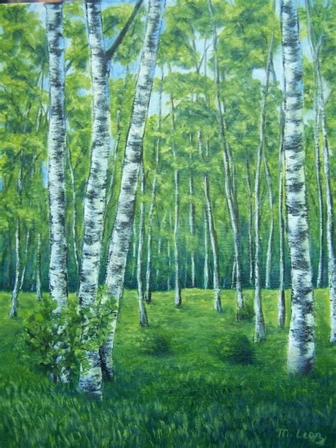 Oil Painting Landscape Birch Tree Forest Summer By Lleonard7