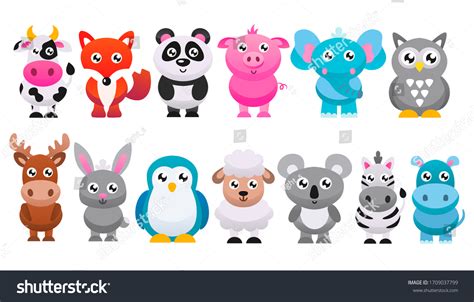Collection Cute Cartoon Animals Vector Flat Stock Vector Royalty Free