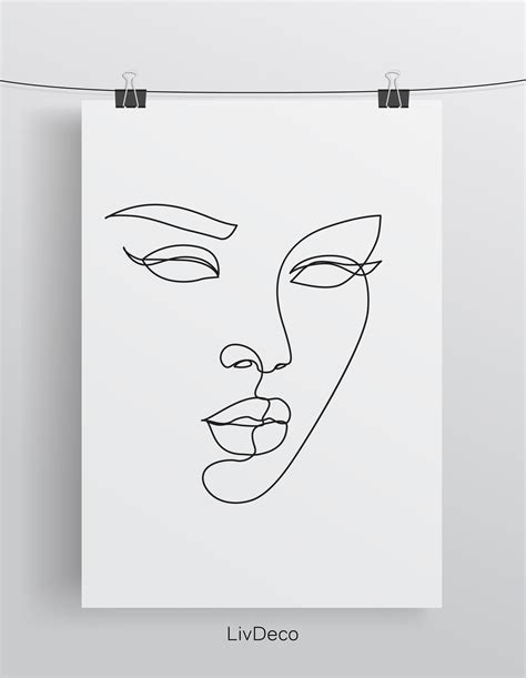 Abstract Woman Face Wall Print One Line Drawing Art Etsy Face Line