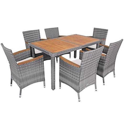 Gymax 7 Piece Wood And Wicker Outdoor Dining Set Patio Acacia Furniture