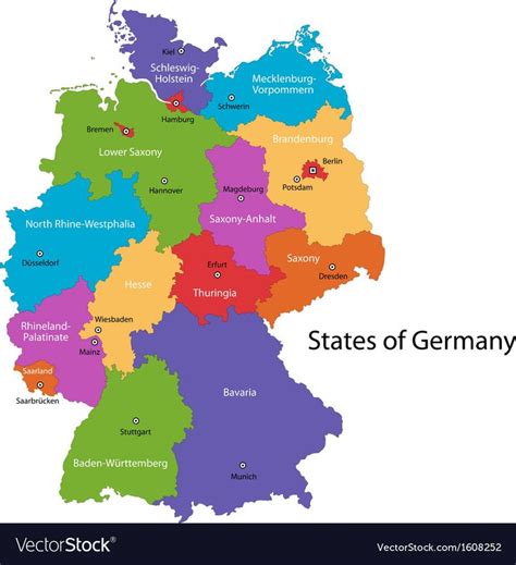 Colorful Germany Map With Regions And Main Cities Download A Free