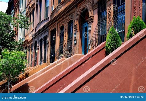 Nyc West 120th Street Brownstones In Harlem Editorial Stock Photo