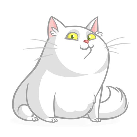 Cartoon Pretty White Fat Cat Sitting Fat Cat Illustration Isolated