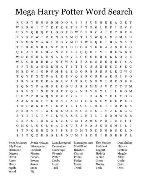 Printable Harry Potter Crossword
