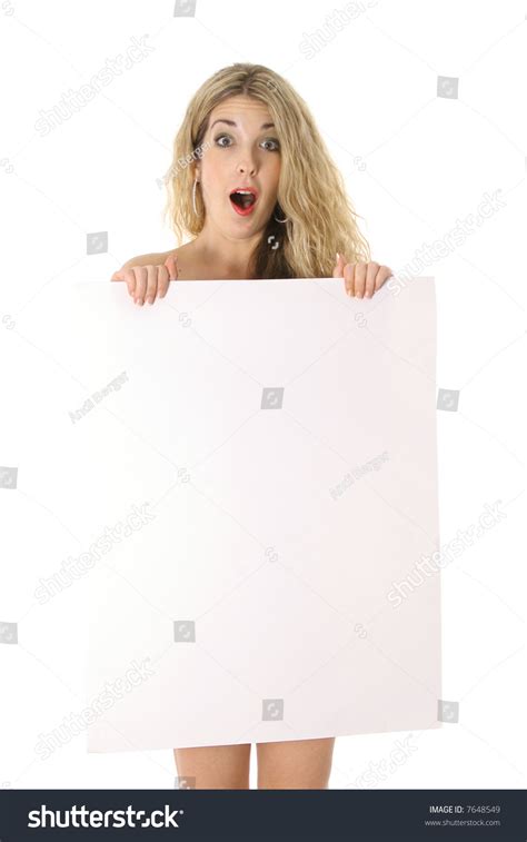 Surprised Naked Woman Holding Sign Stock Photo 7648549 Shutterstock