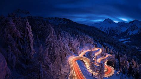 1600x900 Time Lapse Photography Forest Landscape Mountain Night Road