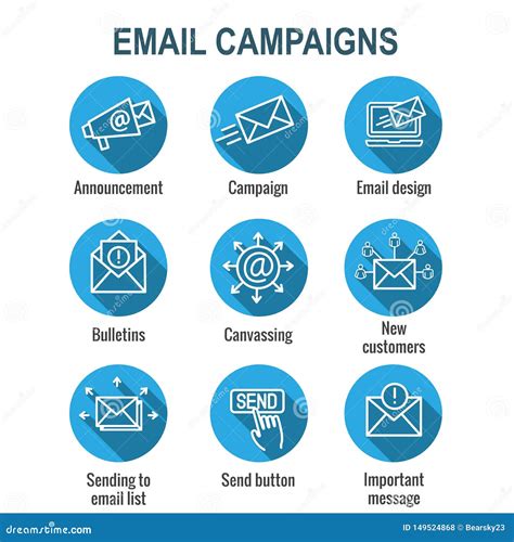 Email Marketing Campaigns Icon Set With Email List Announcement Send