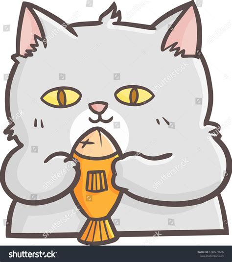Funny Cute Kawaii Big Grey Cat Stock Vector Royalty Free 1740975656