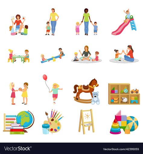 Kindergarten Flat Icons Set Royalty Free Vector Image