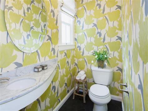Yellow Floral Wallpapered Bathroom Hgtv