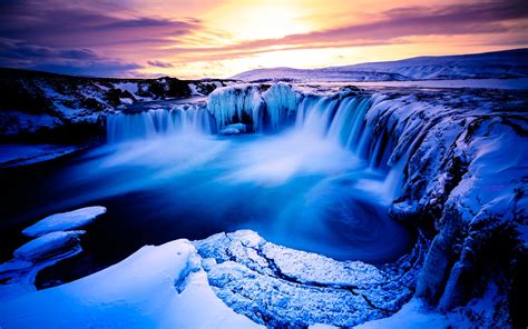 Fonds Décran Beau Paysage Hiver Neige Montagnes Cascade Glace