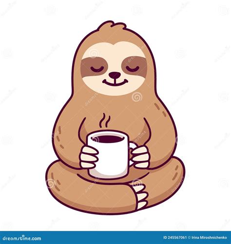 Sloth In A Hat With A Cup Of Coffee Vector Illustration Cartoondealer