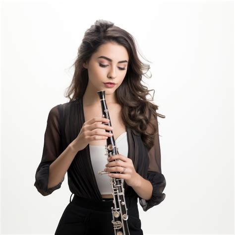 Premium Ai Image Beautiful Woman Playing A Clarinet In Music School White