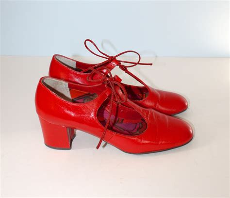 1960s Red Mod Mary Jane Shoes Vintage 60s Retro T Strap Mary