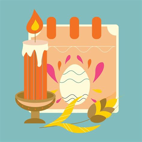 Easter Calendar With Egg And Ornament Candle Holder Color Vector