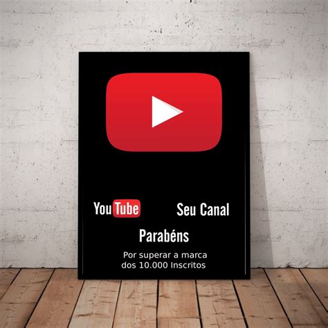 Quadro Youtube Placa 10000 Inscritos Personalizado 42x29cm Mercadolivre