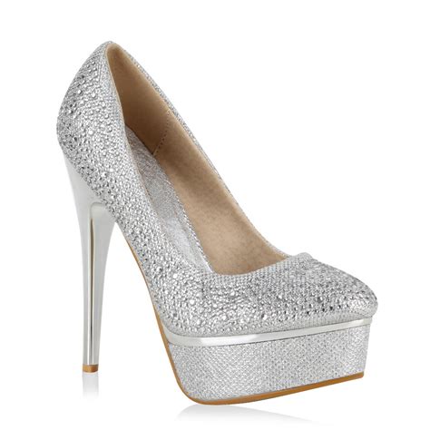 Neu Sexy Damen Pumps Party High Heels Plateau Strass Glitzer 170 359 Ebay