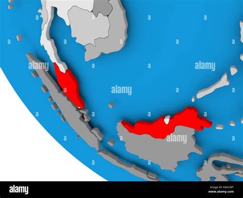 Map Of Malaysia In Red On Political Globe 3d Illustration Stock Photo