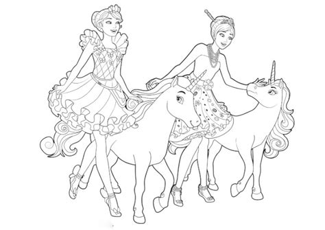 Barbie and her sister with their unicorn Coloring Pages - Barbie Horse