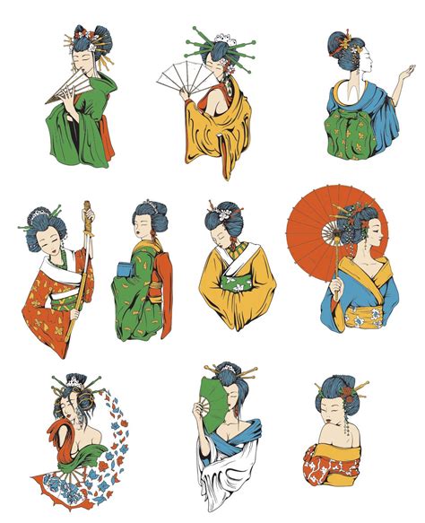 Japanese Geisha Vector Illustrations Set Free Download