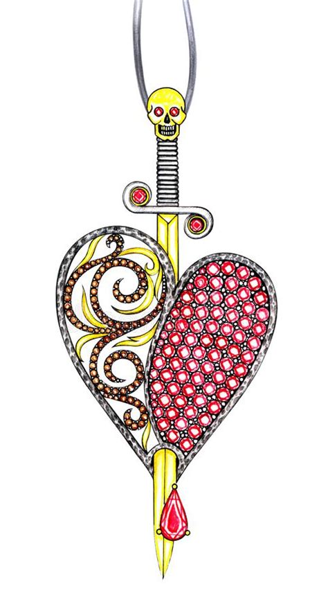 Jewelry Design Art Vintage Heart Mix Sword Pendant Stock Illustration