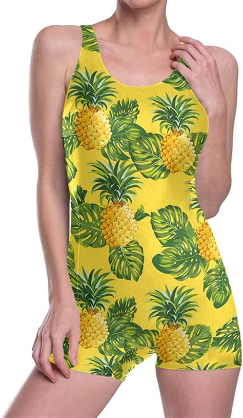 Oarencol Womens Yellow Pineapples Palm One Piece Swimsuit Boyleg