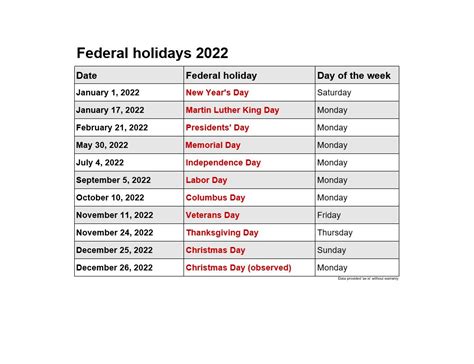 2022 Federal Holidays – 2021printablecalendar.com
