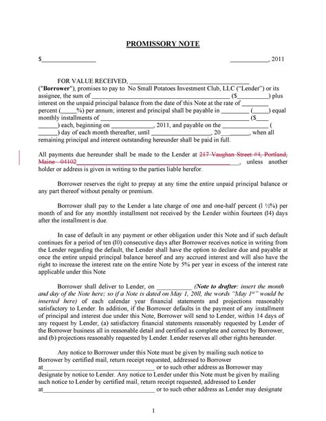 Printable Promissory Note Template